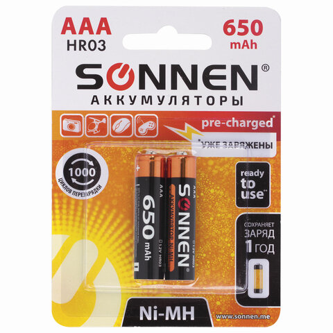   Ni-Mh   2 ., AAA (HR03) 650 mAh, SONNEN, 454236 