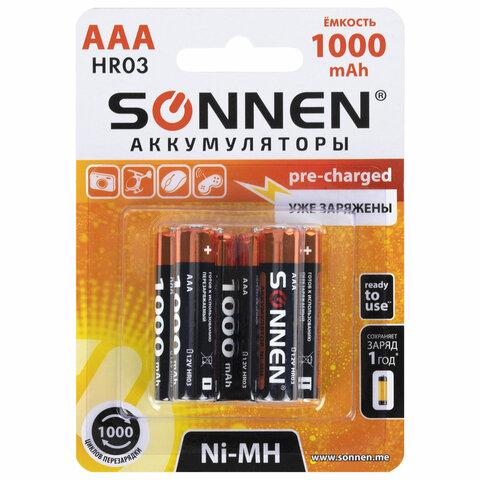   Ni-Mh   6 ., AAA (HR03) 1000 mAh, SONNEN, 455611 