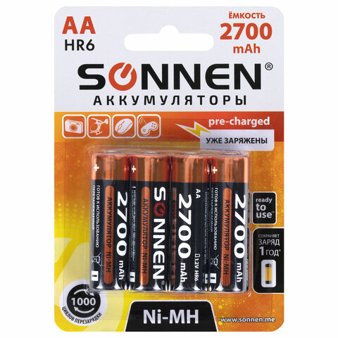   Ni-Mh   4 .,  (HR6) 2700 mAh, SONNEN, 455607 