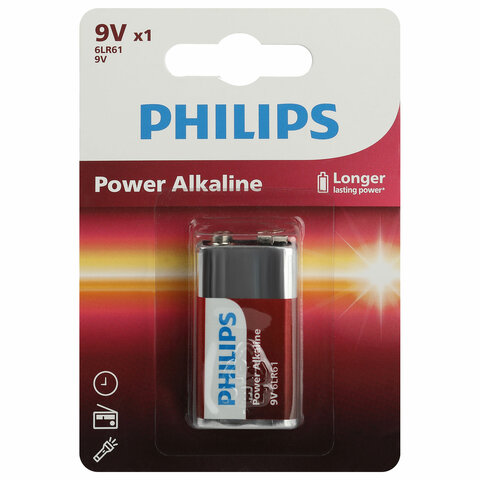   1 . PHILIPS Power Alkaline,  9V (6LR61, 6LF22, 1604A), , 0062717 