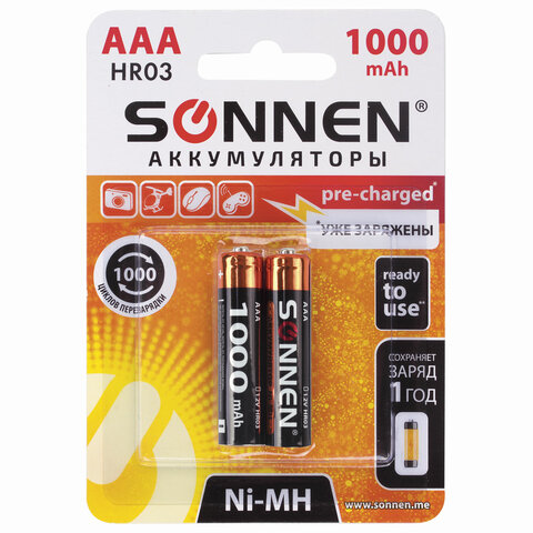   Ni-Mh   2 ., AAA (HR03) 1000 mAh, SONNEN, 454237 