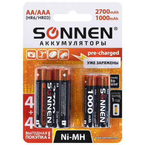   Ni-Mh  /   8 . (AA+) 2700/1000 mAh, SONNEN, 455612 